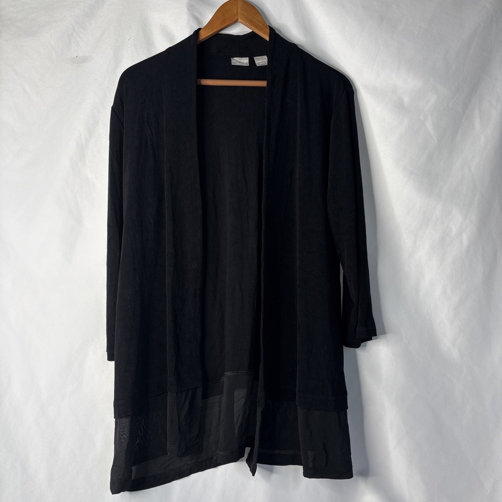 Chicos Travelers Women's 2 (12) Black Open Cardigan Jacket Sheer Bottom